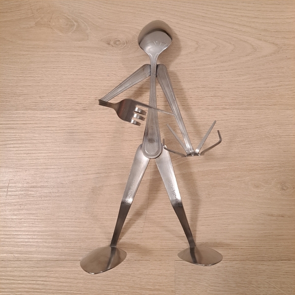 Forked Up Art Stainless Steel Spoons & Forks Business Card Holder Figurine Man - Picture 2 of 6